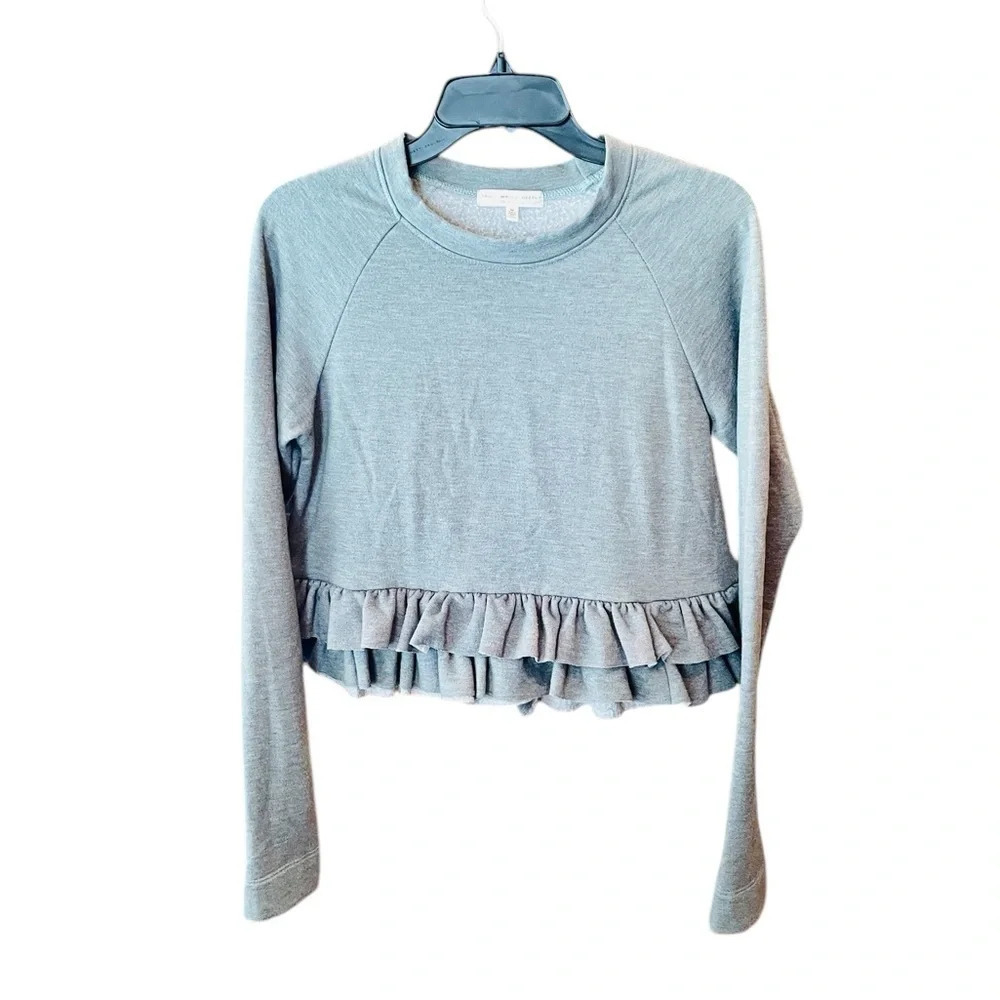 Truly Madly Deeply ruffled cropped sweat shirt long sleeve SZ M gray